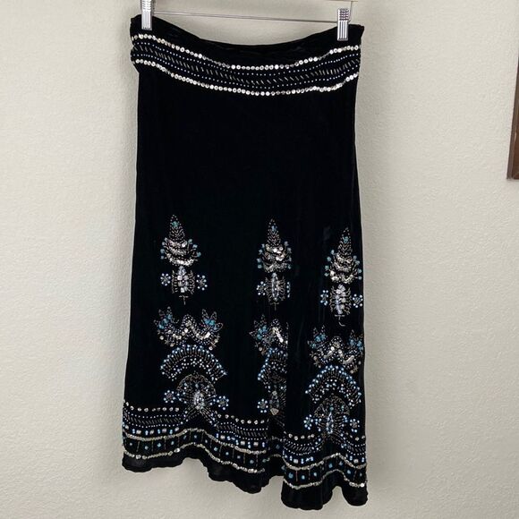 Vintage Carole Little Velvet Beaded Boho Skirt size 8 - Picture 1 of 8